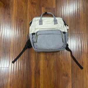 Lovevook Diaper Bag, multiple pockets, handle and backpack, gray and beige